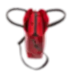 Thumbnail: Top view of red satchel bag Adriana, vegan leather handbag showing three main compartments and crystal hardware details