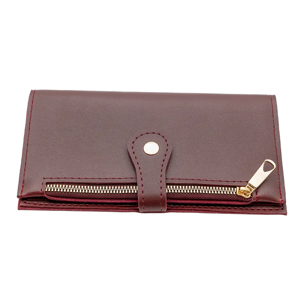 Thumbnail: Burgundy vegan leather women’s long wallet – front view, handmade in Ukraine