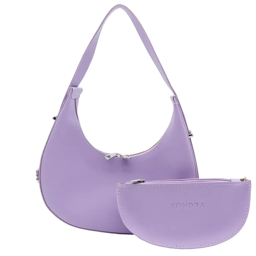 Thumbnail: Lavender vegan leather hobo bag Selena, pastel crossbody or shoulder purse with adjustable side straps and matching pouch