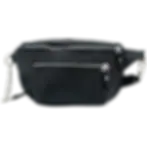 Thumbnail: Black genuine leather crossbody belt bag Vega front view, handcrafted in Ukraine with silver metal zipper