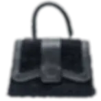 Black teddy satchel bag Ella made of plush fabric and vegan leather with top handle and magnetic flap