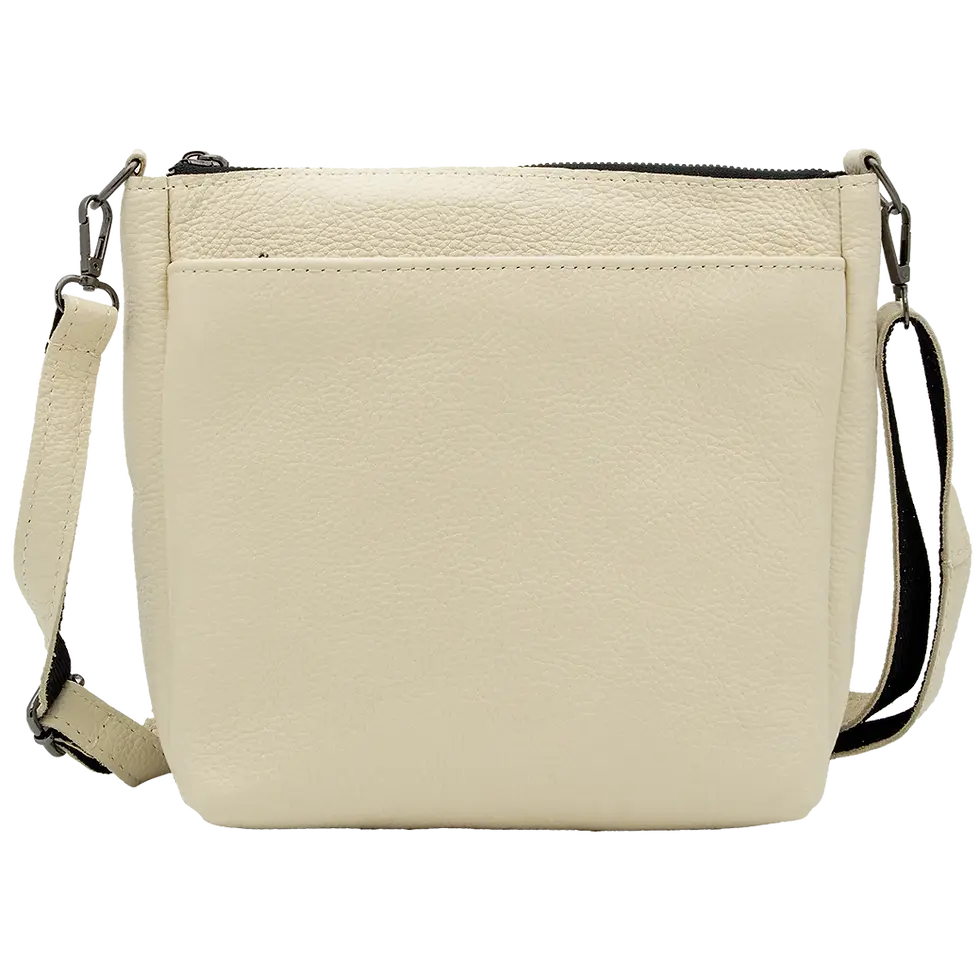 Beige genuine leather crossbody bag Sirena front view with soft texture and elegant design
