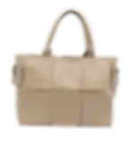 Beige woven vegan leather tote bag Taisia, handmade shoulder tote with top handles and long strap