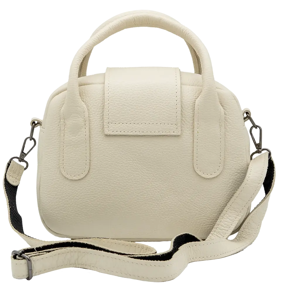 Thumbnail: Back view of cream Elise leather handbag highlighting smooth texture and top handles