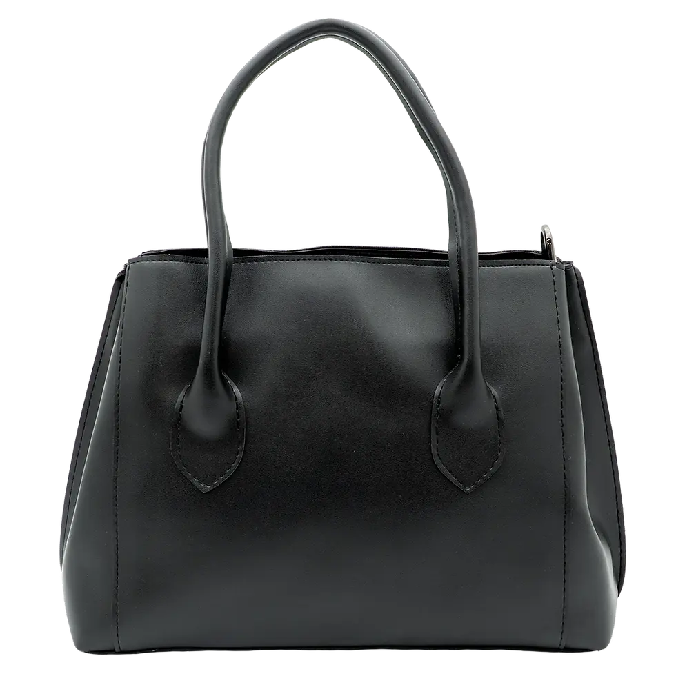 Thumbnail: Black vegan leather Nina satchel bag front view with gold zipper and detachable strap