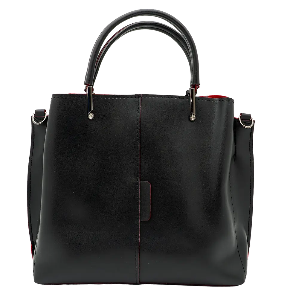 Thumbnail: Black vegan leather satchel Adriana, structured work bag with dual handles and detachable shoulder strap