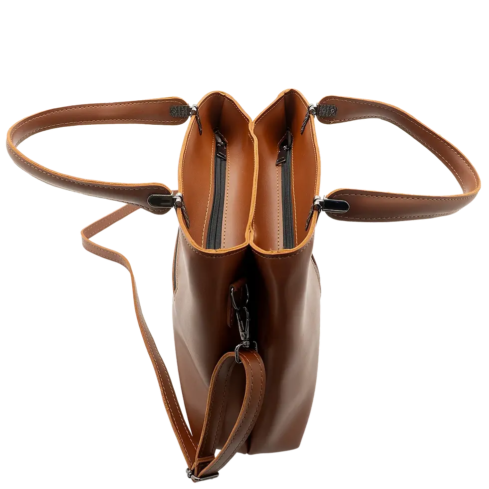 Thumbnail: Side view of brown Julia satchel bag showing structured silhouette and gold-tone hardware