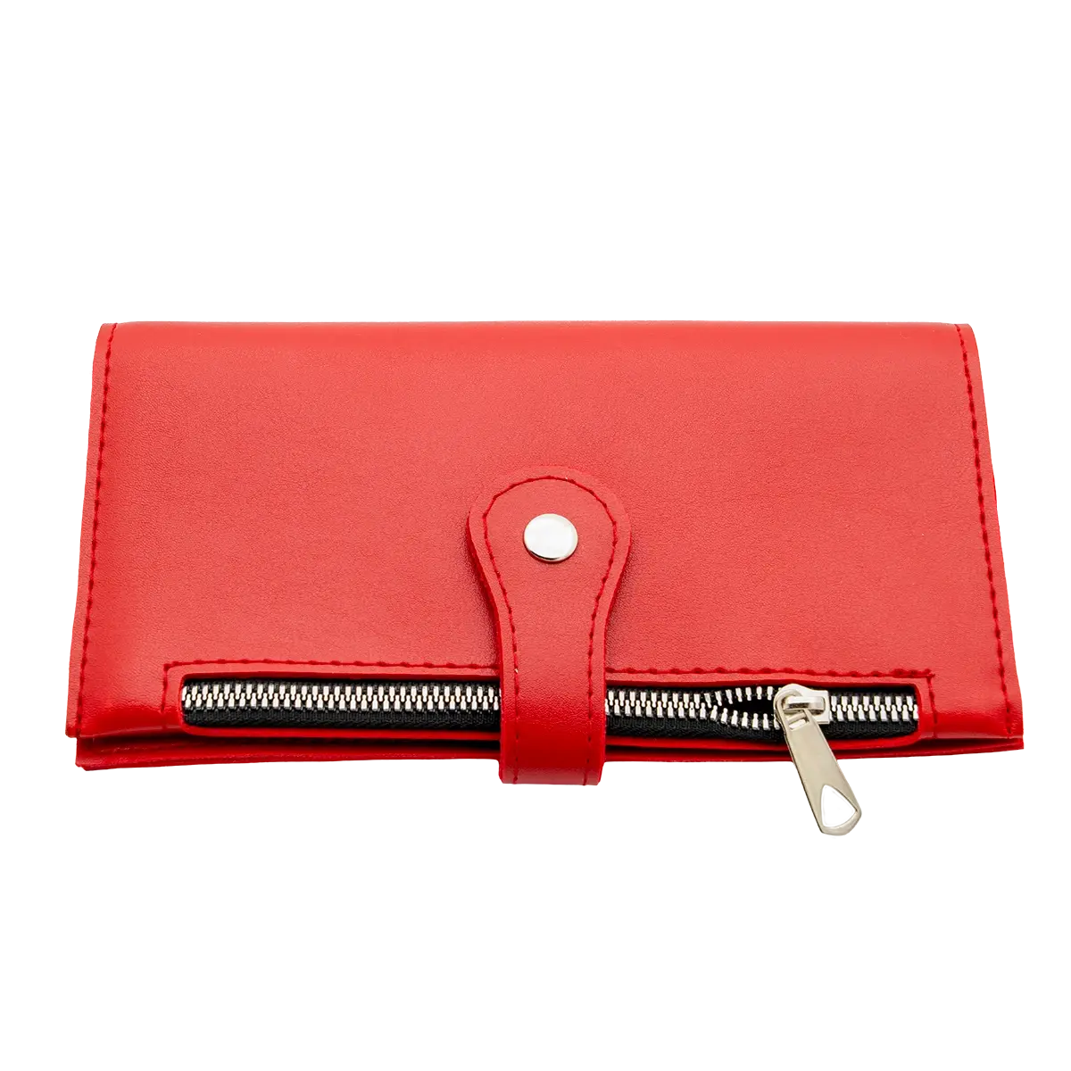 Red vegan leather women’s long wallet  front view, handmade in Ukraine