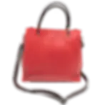 Thumbnail: Red vegan leather satchel bag Adriana with dark brown handles, elegant structured tote with detachable strap and silver hard