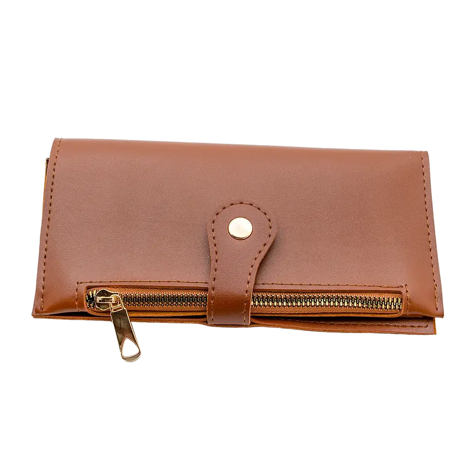 Thumbnail: Brown vegan leather women’s long organizer wallet – front view, handmade in Ukraine