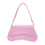 Thumbnail: Pink vegan leather crossbody bag Daria, stylish handmade baguette purse with short handle and zipper