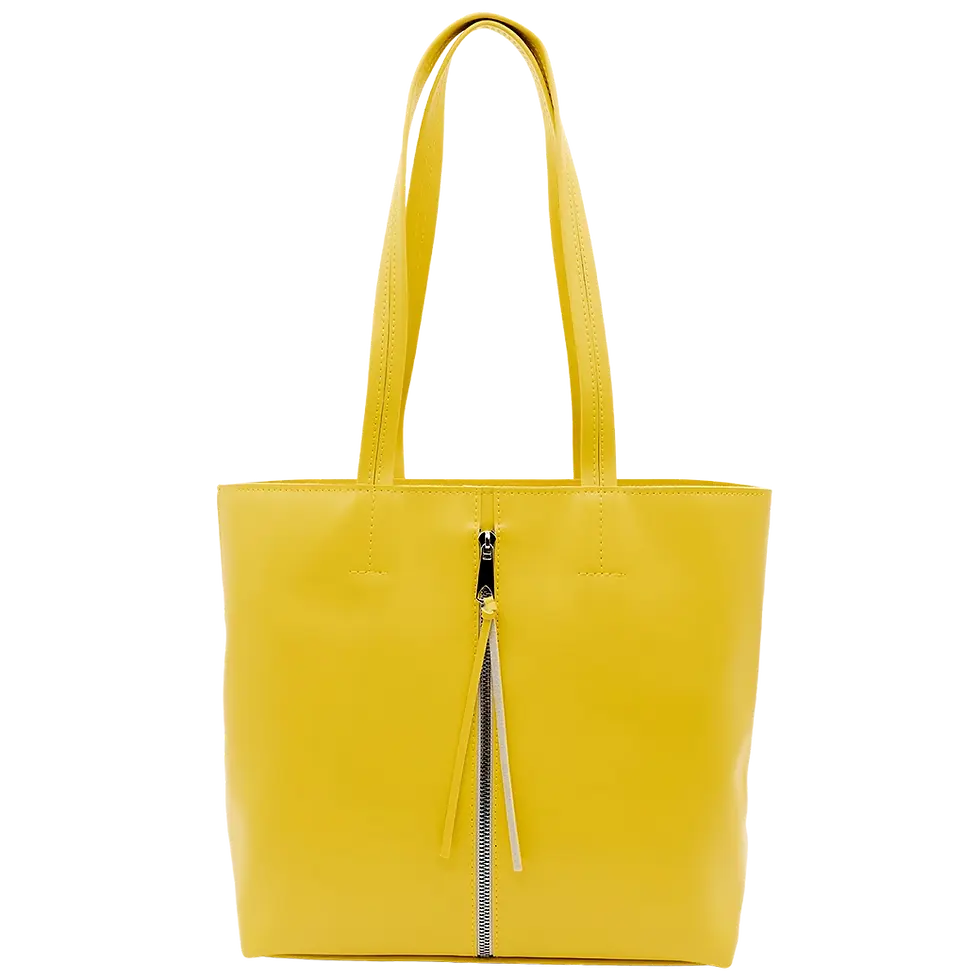 Thumbnail: Yellow vegan leather tote bag Kristina, handmade shoulder bag with decorative zipper and double straps