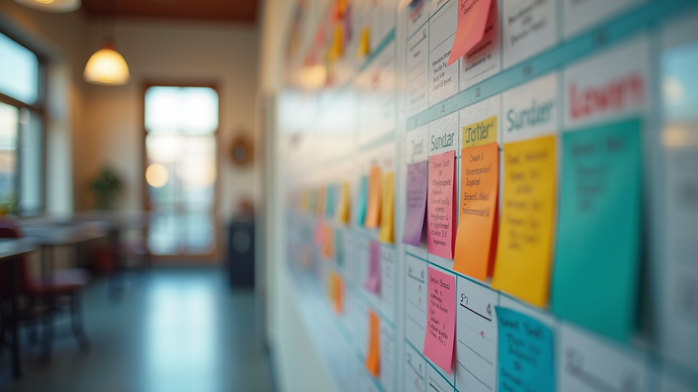 Eye-level view of a colorful visual schedule displayed on a wall