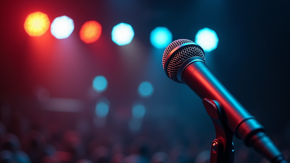 Close-up view of professional speaker and microphone setup on a stage