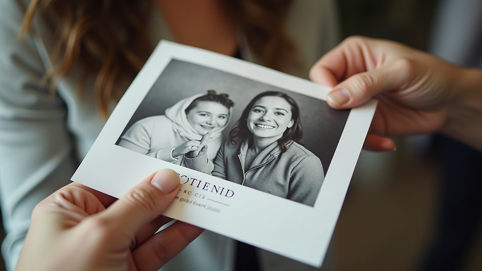 Close-up view of a photo booth printout with customized event branding