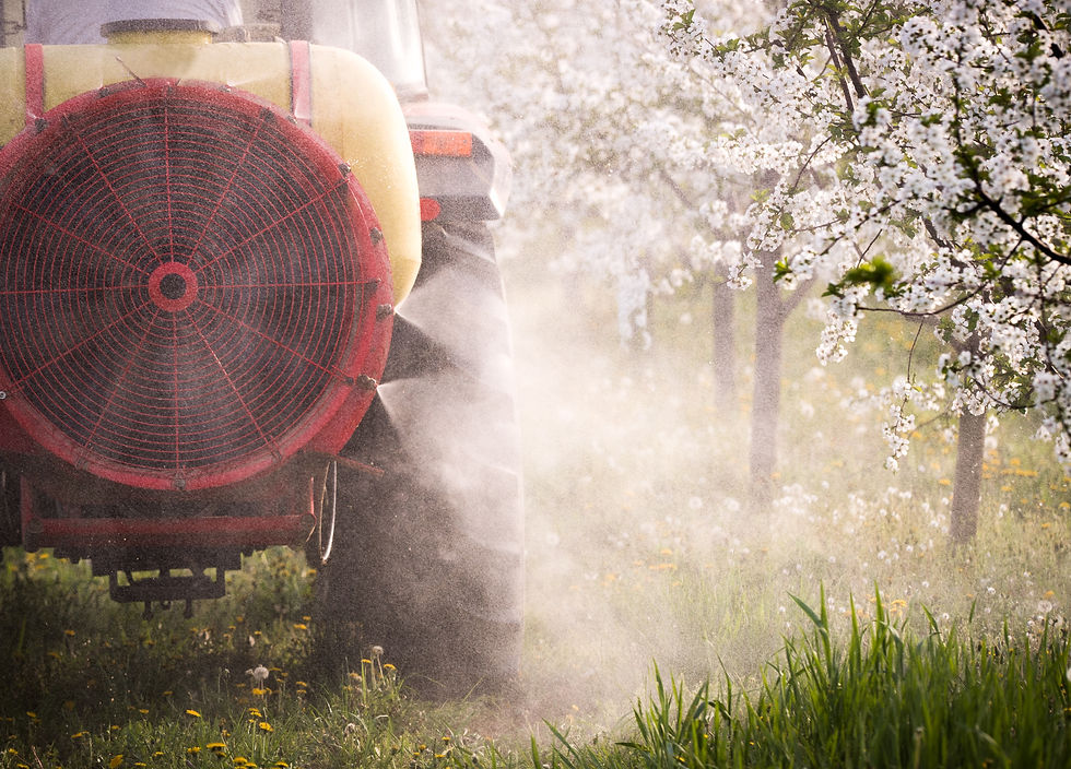 Tractor sprays insecticide in apple orchard fields.jpg