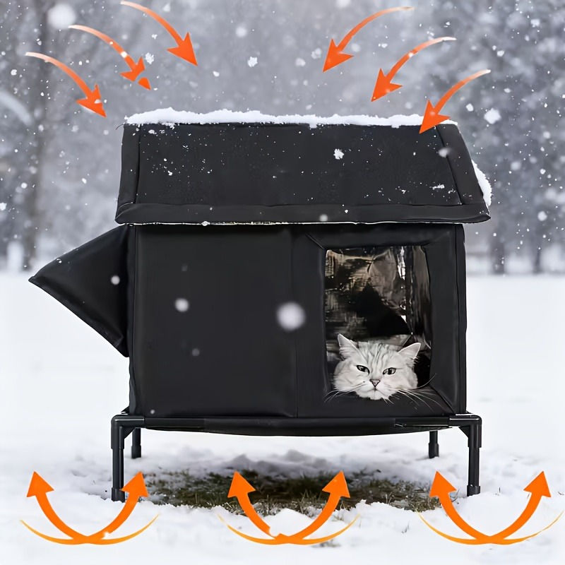 Insulated Outdoor Cat House Waterproof Winter Shelter with Thermal Floor
