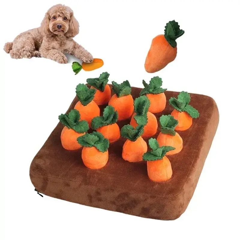 Interactive Snuffle Mat Dog Toy – Plush Carrot Foraging Mat for Mental Stimulati