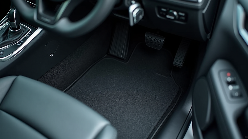 High angle view of a clean car interior with vacuumed seats and floor mats