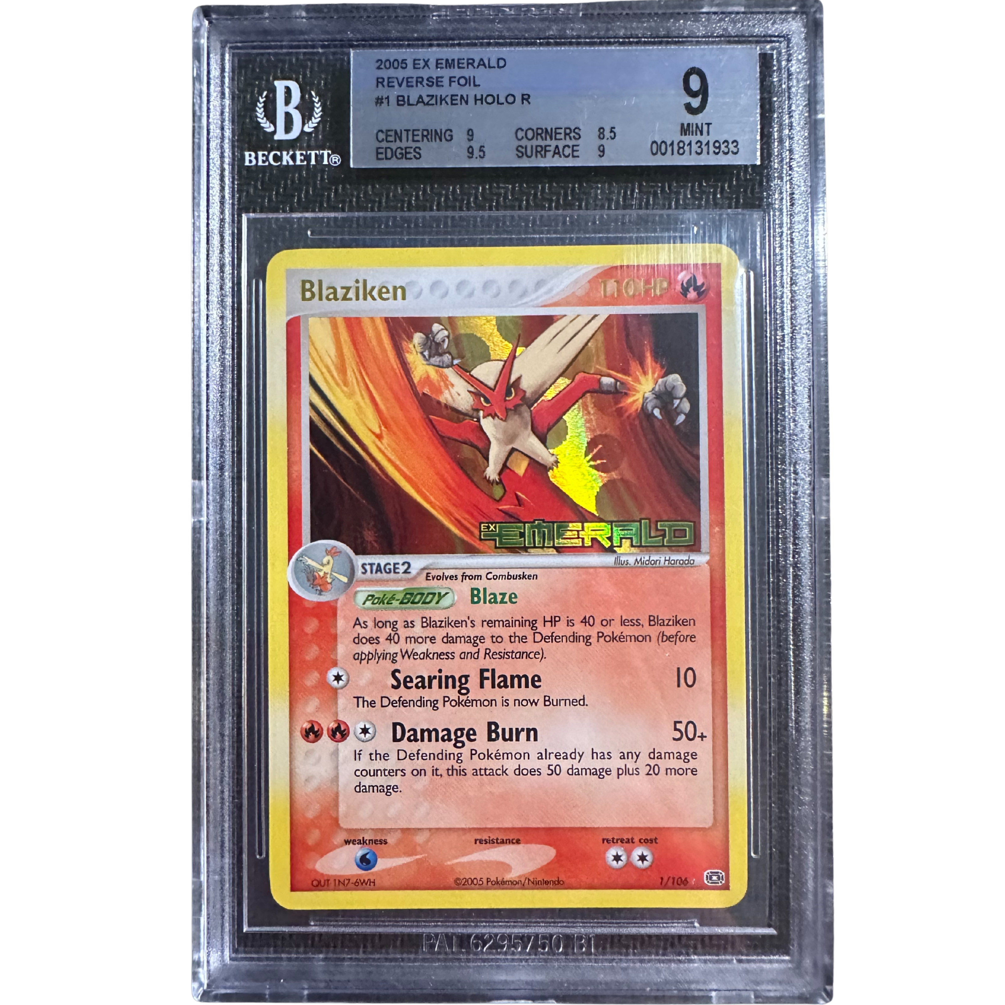 BGS 9 Blaziken EX Emerald Reverse Holo - 1/106 (Stamped)