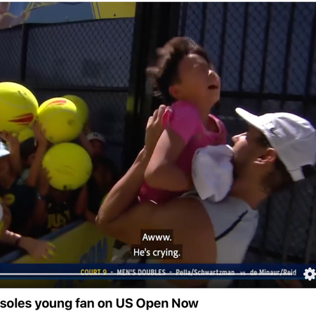 Rafael Nadal consoles a young fan in a moment captured on US Open Now