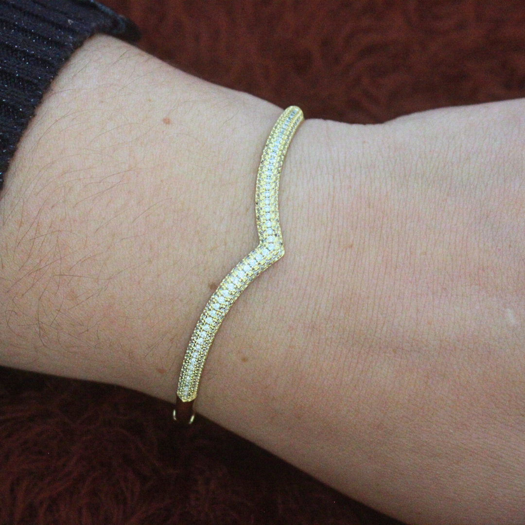 Bracelete Cravejado Com Micro Zircônias Banhado a Ouro 18K