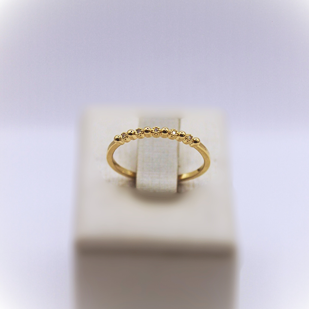 Anel Bolinhas Cravejado Com Zircônias Banhado a Ouro 18K