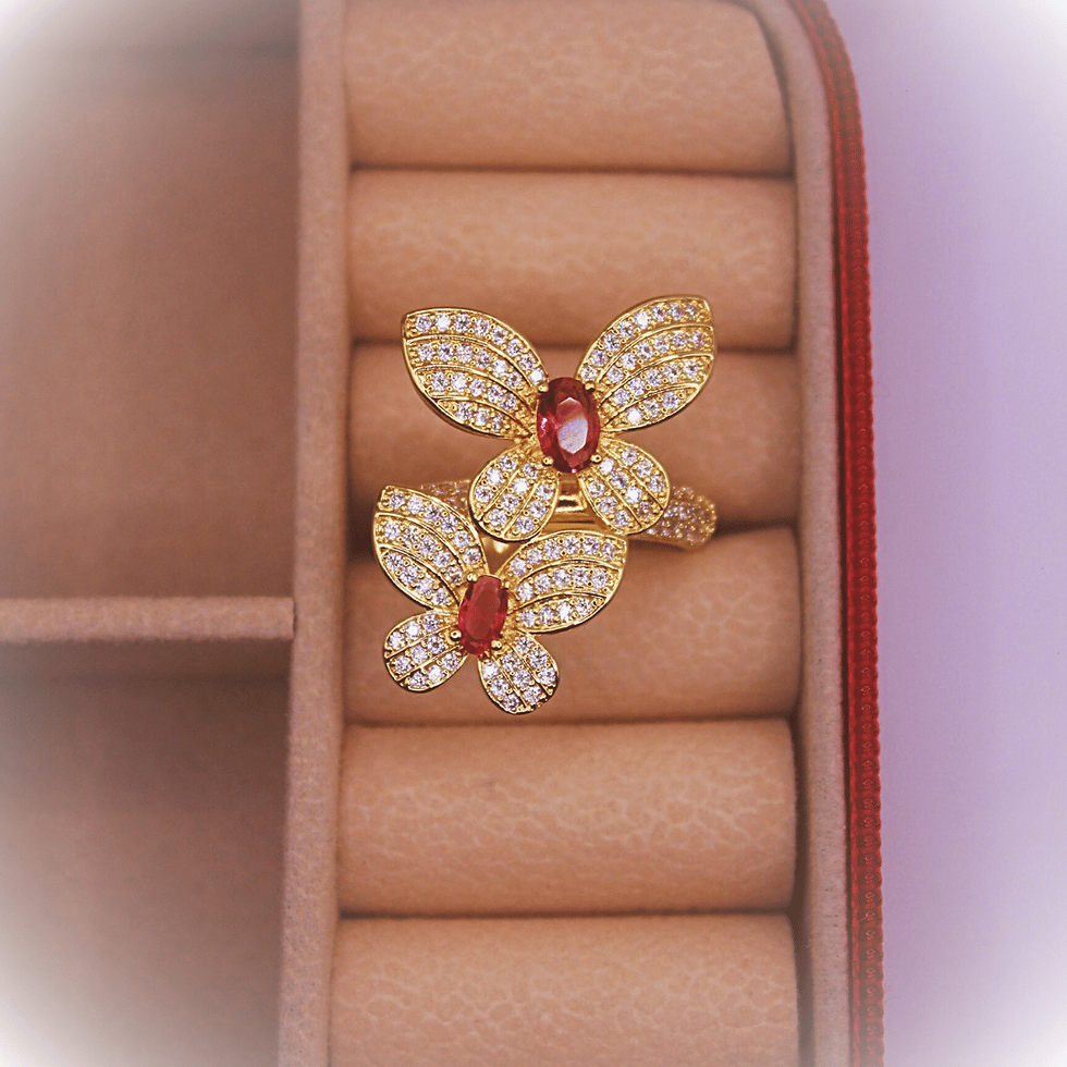 Miniatura: Anel Borboleta Rubi Cravejado Com Micro Zircônias Banhado a Ouro 18K