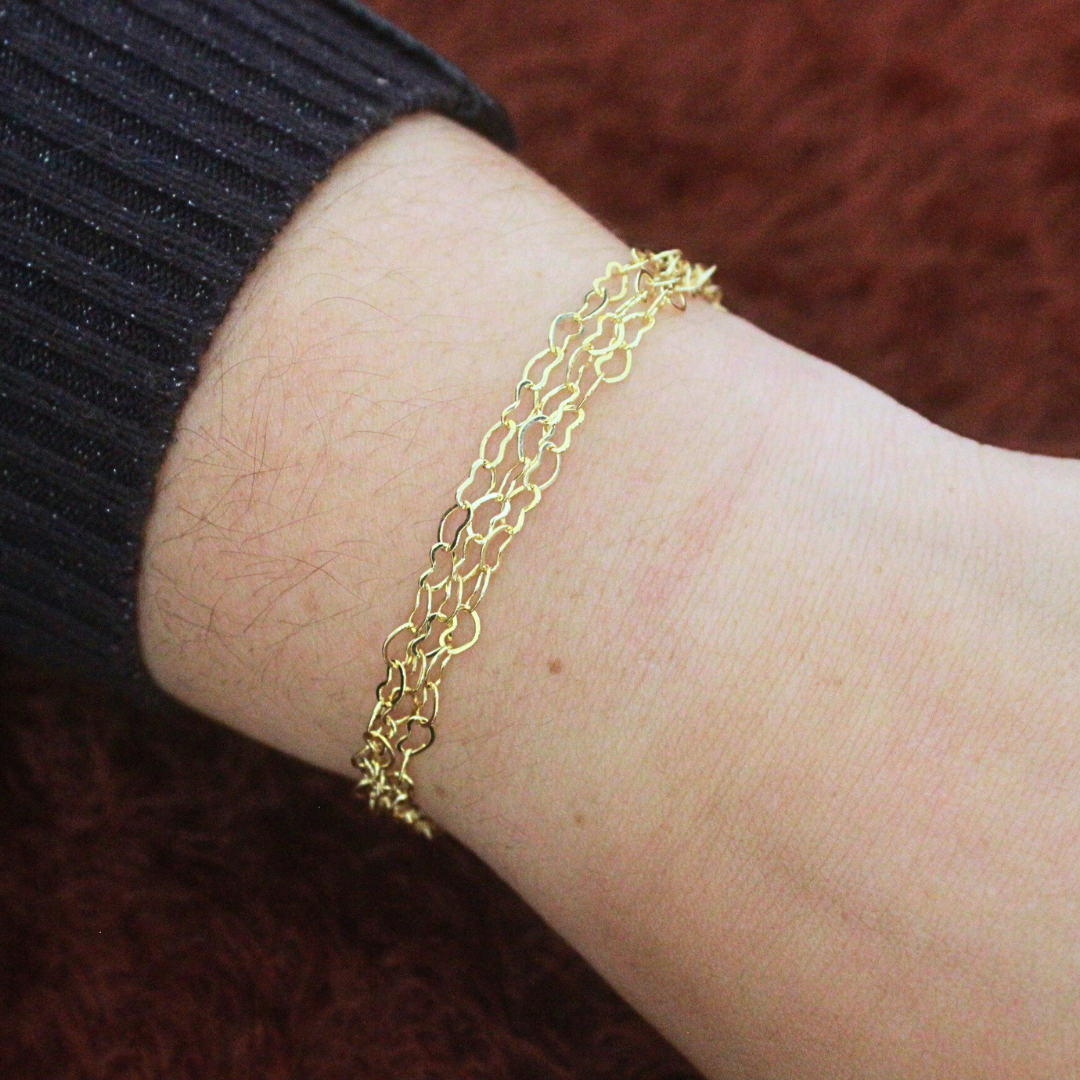Pulseiras 3 Correntes em Corações Banhado a Ouro 18K