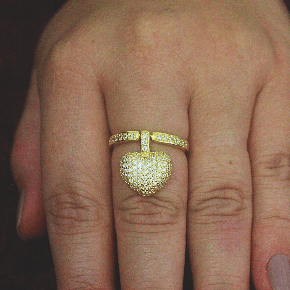 Miniatura: Anel Coração Pendurado Cravejado Com Zircônias Banhado a Ouro 18K