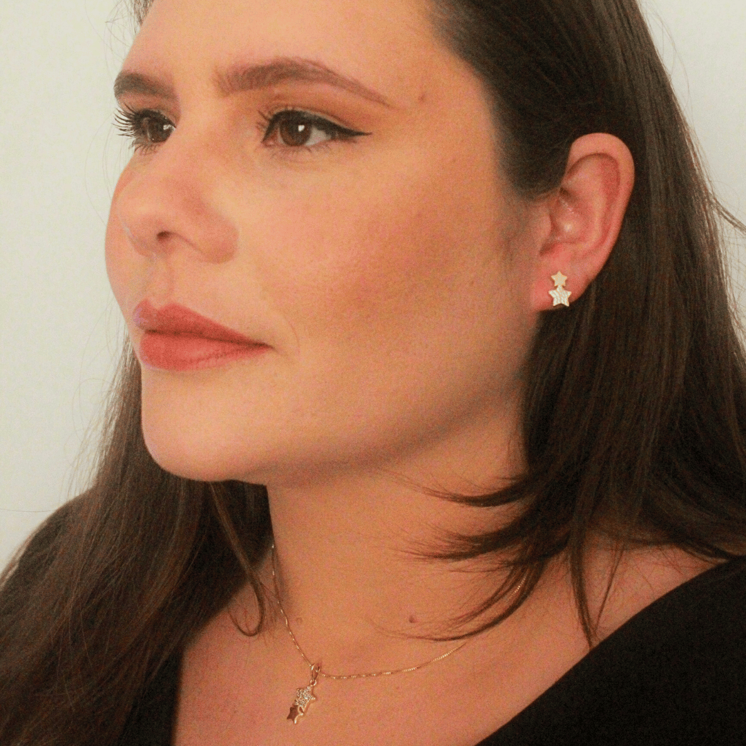 Conjunto Estrela Cravejado Com Zircônia Banhado a Ouro 18K