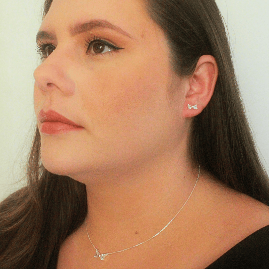 Conjunto Laço Cravejado Com Zircônia Banhado a Ouro 18K