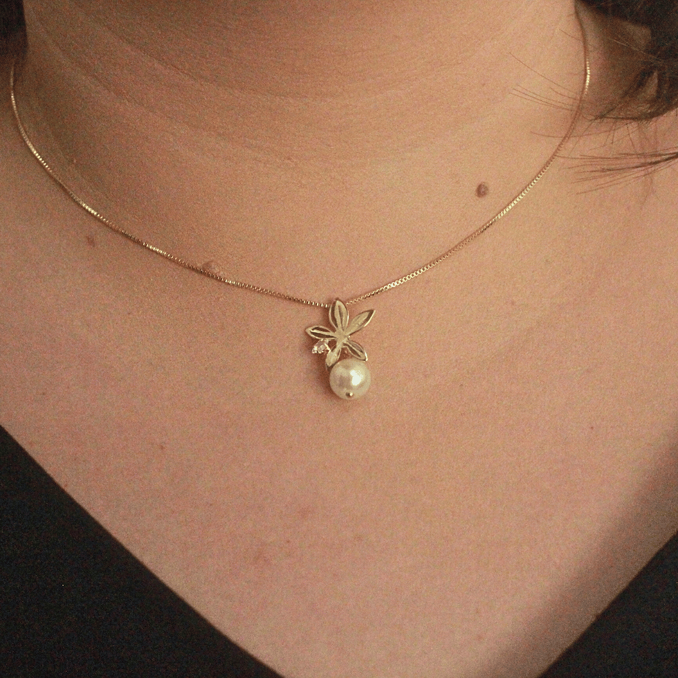 Miniatura: Conjunto Flor com Pérola e Zircônia Banhado a Ouro 18K