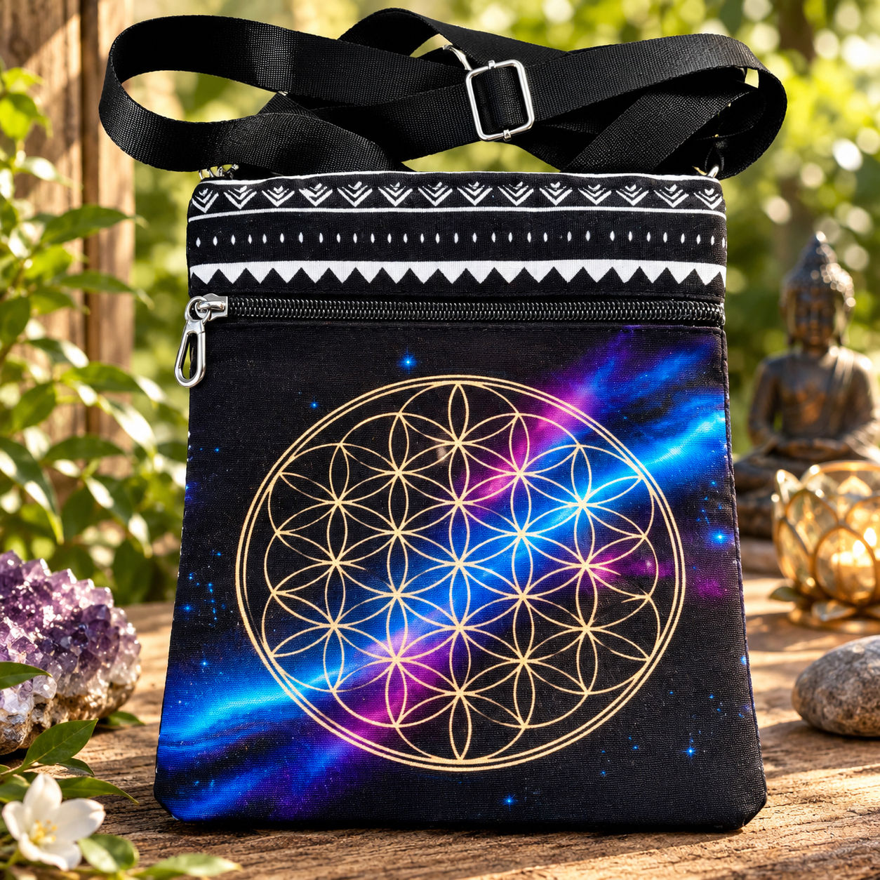 Sac bandoulière avec motif fleur de vie