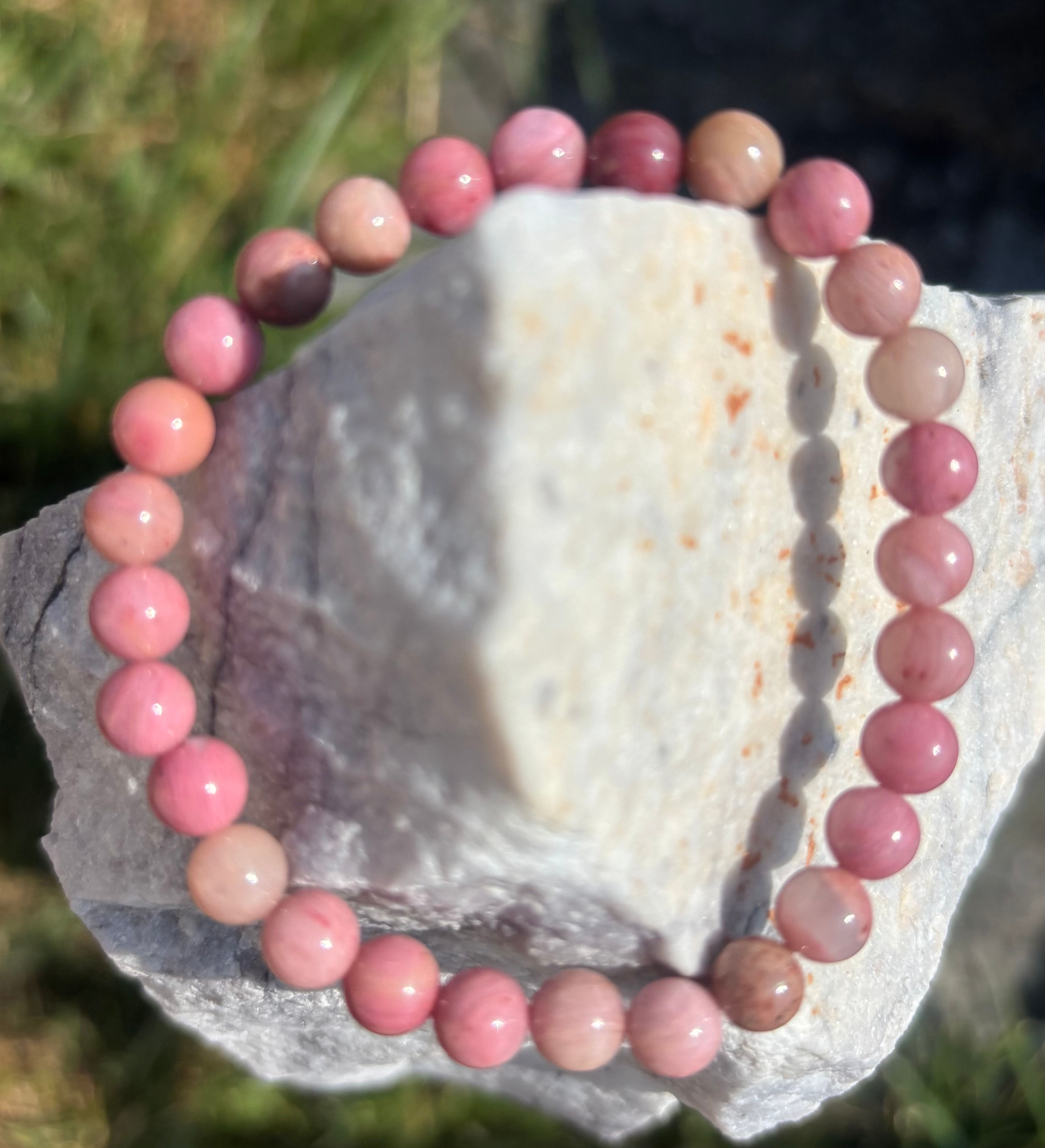 Bracelet de rhodonite mate ou poli , diamètre 18.5cm (standard)
