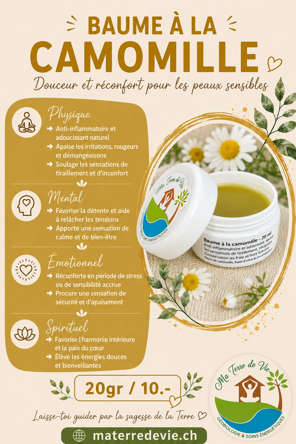 Baume à la camomille 20 ml -> anti-inflammatoire et adoucissant