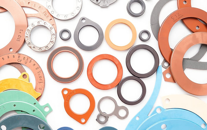 array of flange gaskets spread out different sizes, and colors.jpg