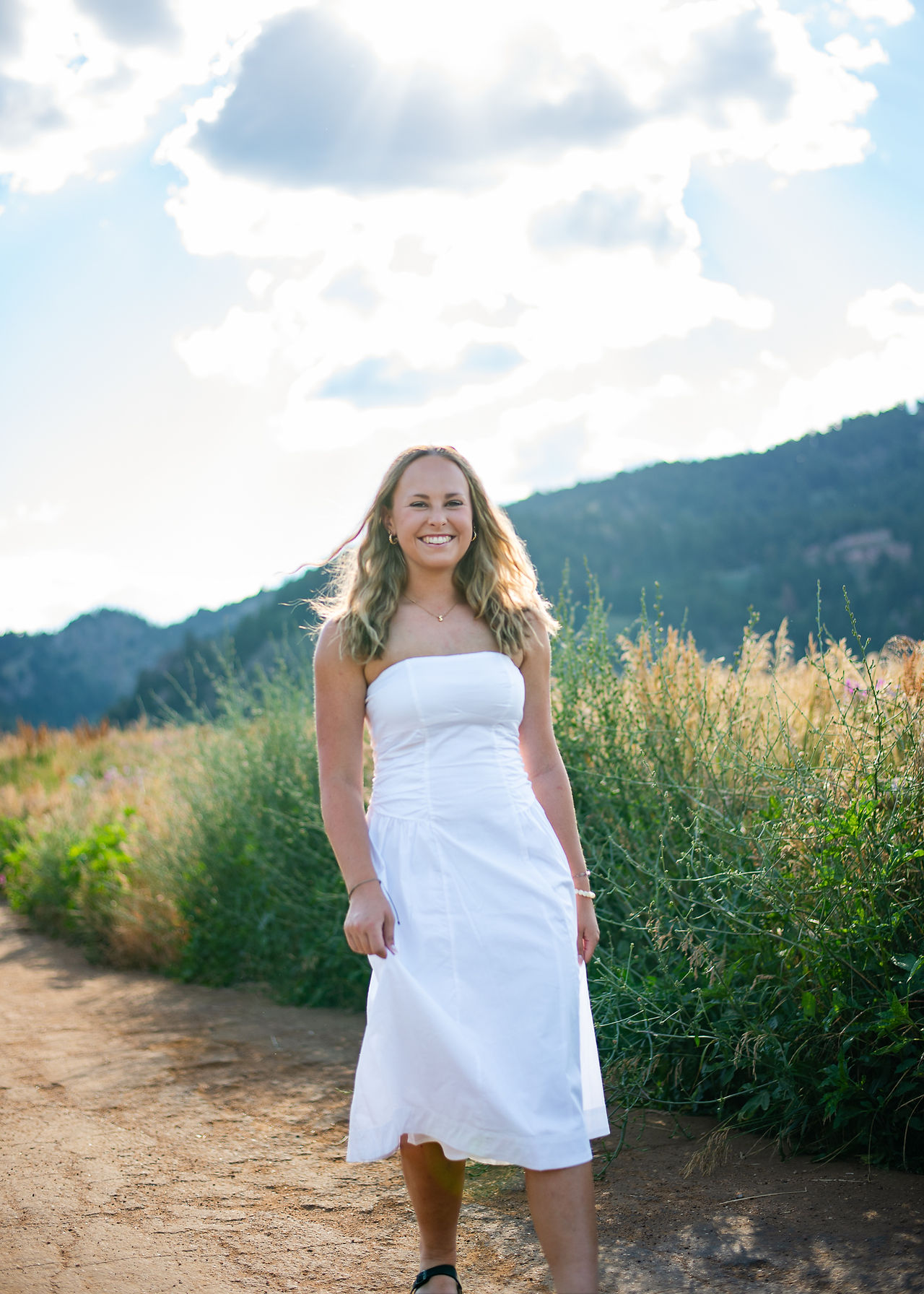 girl white dress boulder senior portrait