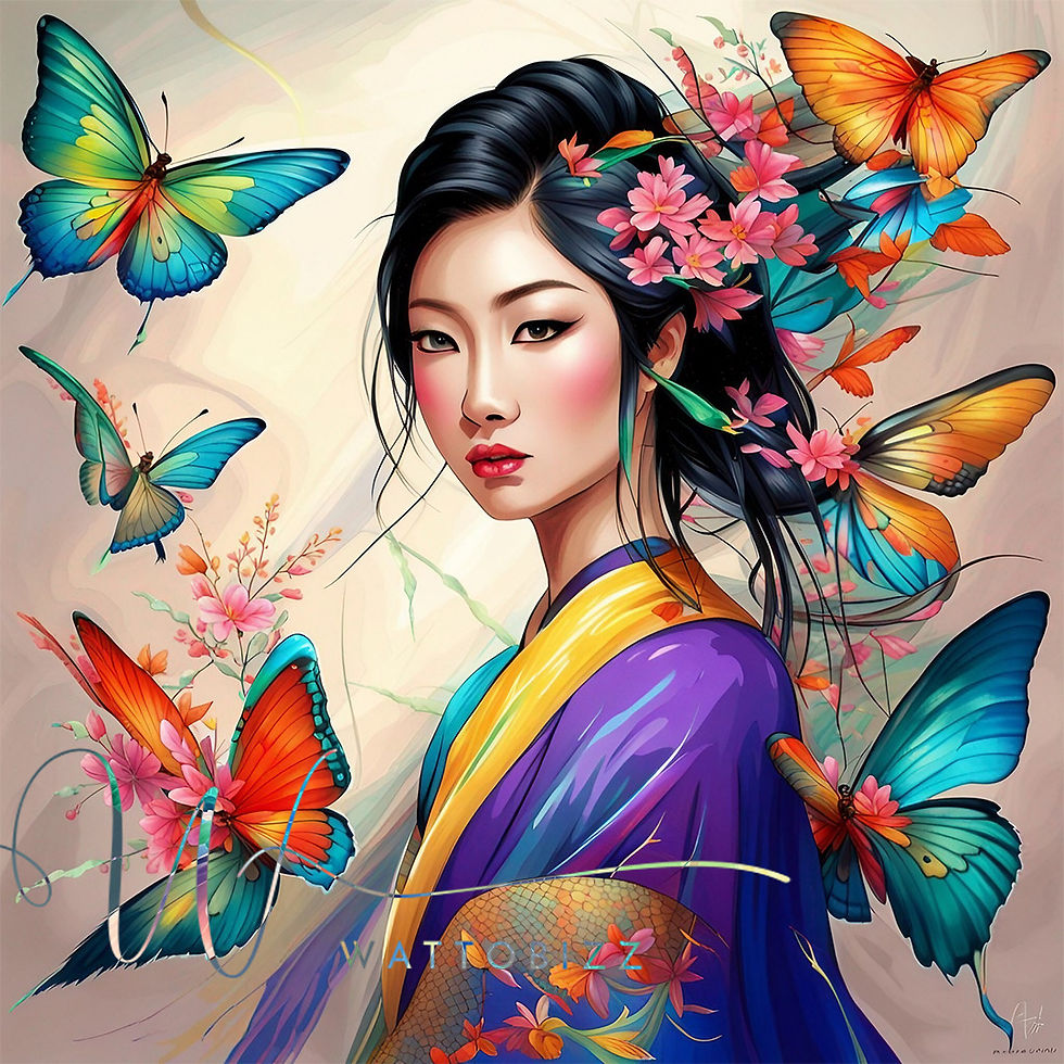 Miniatura: 60x60 cm Asian butterfly ladies