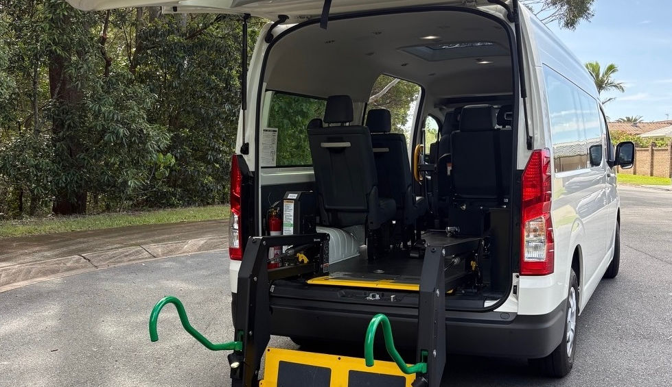 Toyota HiAce Commuter wheelchair accessible taxi van by Kite Mobility Vehicles for WAT and community transport use