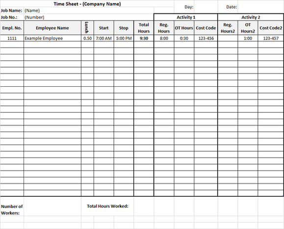 construction time sheet template download free