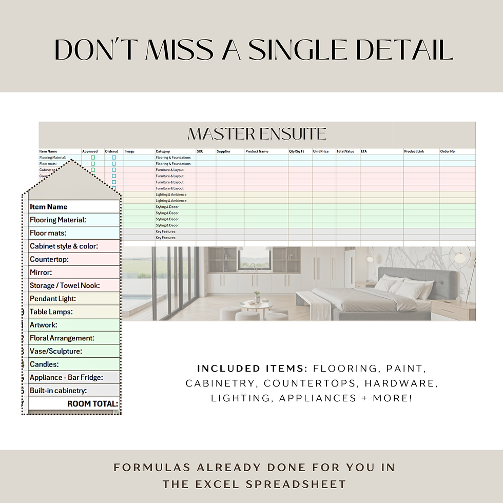 Thumbnail: Interior Design Checklist: Room Planner, Budget Tracker (Printable PDF + Excel)