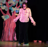 Young student performing a solo acting scene on stage at Montreal Children’s Theatre.