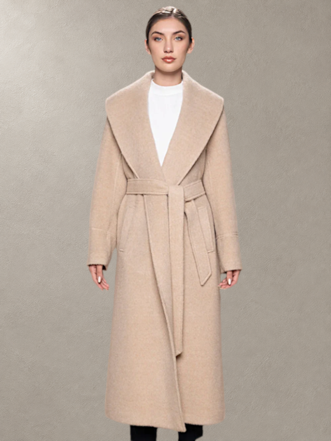 Long Belted Coat, 67% Baby Alpaca, 33%Wool