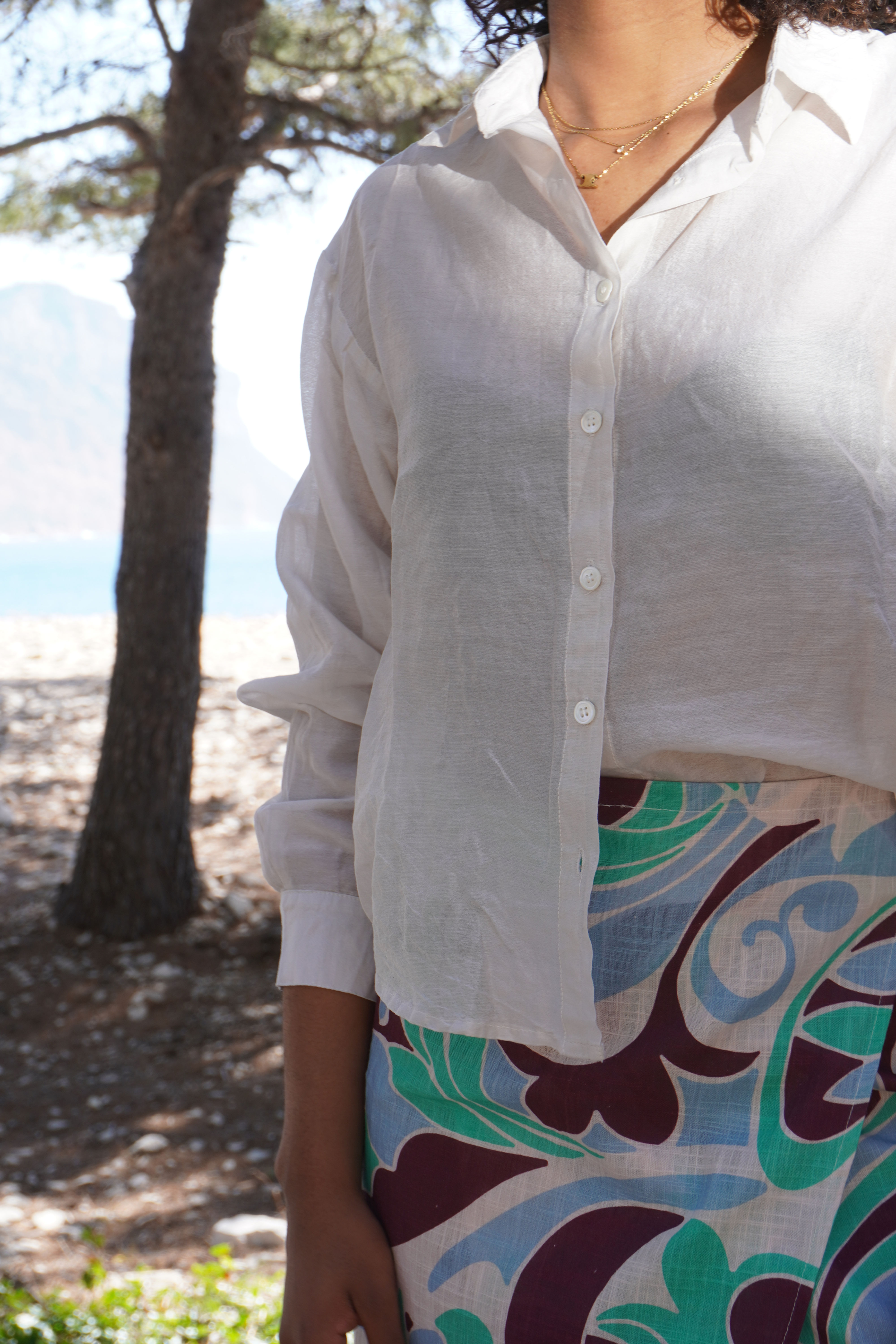 Transformez votre look avec cette élégante chemise en tissu de soie araignée blanc cassé de la marque Wild Pony.