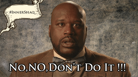 GIF of shaq saying "no, no, don't do it!!!"