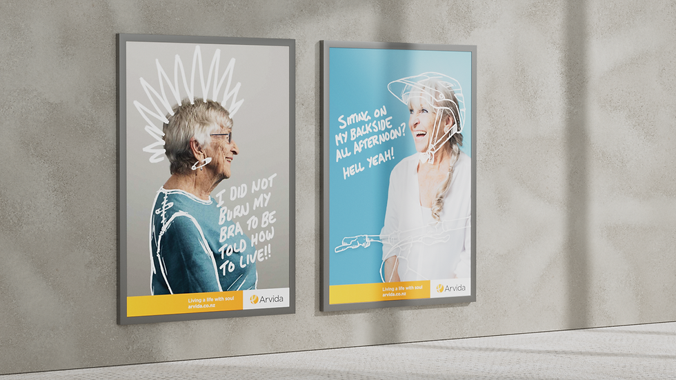 posters from the arvida essence campaign featuring hand drawn illustrations over photos