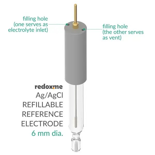 Refillable Silver/Silver Chloride Reference Electrode, 6 mm (RED-E-Ag/AgCl)