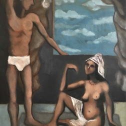 650 € Deux personnages à la fenêtre, huile sur bois, dimensions_, 2020 .jpeg