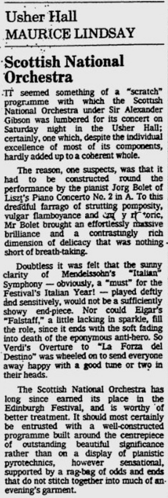 Jorge Bolet at Edinburgh Festival 1982 August
